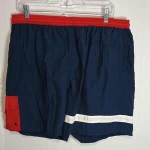 Sun Country Navy and Red Swim Shorts with White Stripe Size XL